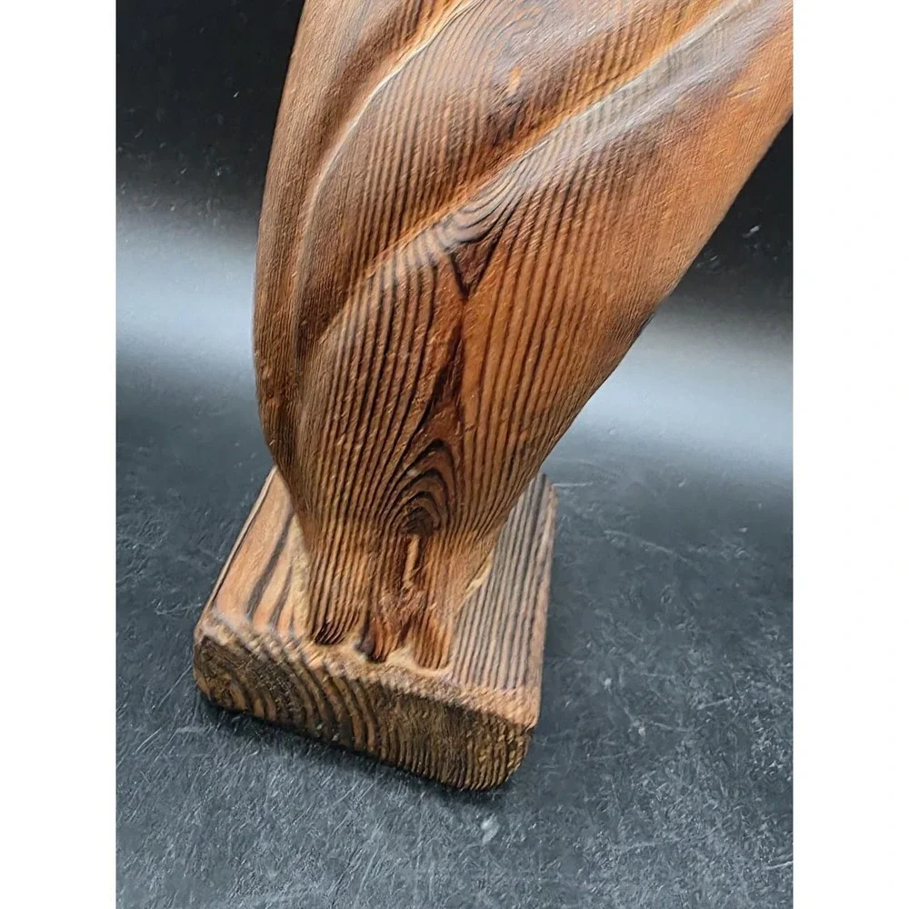 Vintage MCM Owl Authentic WITCO Wood Carved Brutalist Tiki Sculpture Spain 9.75